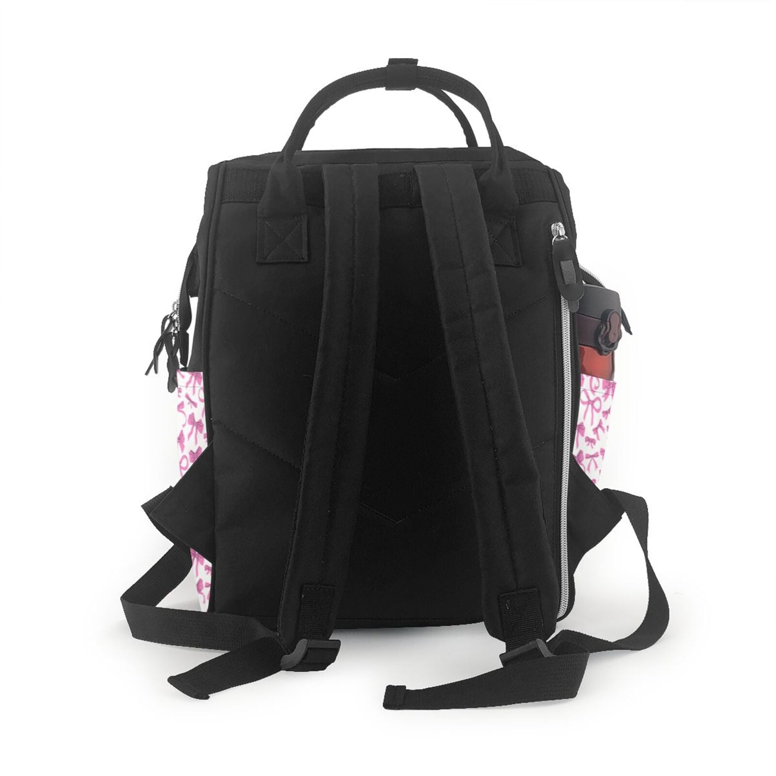 Fuzoiu Pink bows Print Diaper Bag Backpack,Baby Essentials Travel Tote,Multi function Waterproof Diaper Bag, Travel Essentials Baby Bag - Unisex