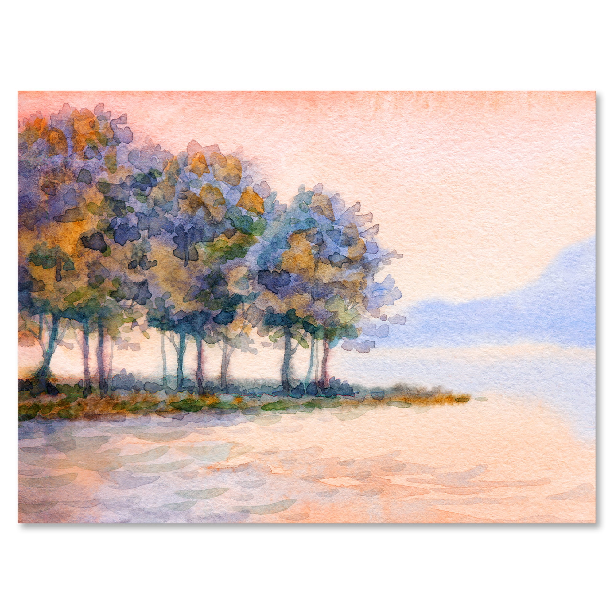 Sunset Landscape Original Watercolor Painting Countryside Artwork Blue ...
