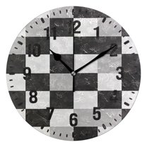 Yayeee 10" Wall Clock Battery Operated Quartz Round Silent Non-Ticking Home Decor,Black and Gray Plaid Pattern