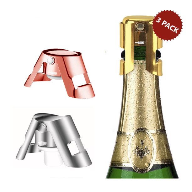 3PACK BarBinge Champagne Cork Stopper Cap Portable Sparkling Wine