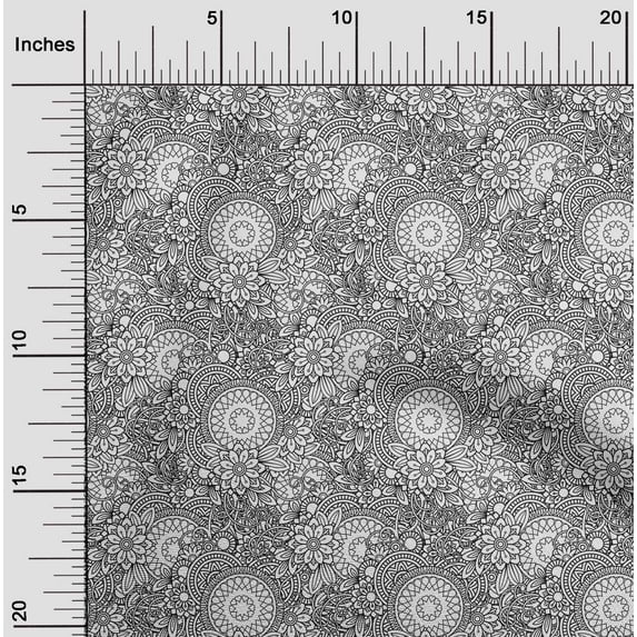 oneOone Cotton Flex Black Fabric Floral Mandala Artistic Fabric For Sewing Printed Craft Fabric By The Yard 40 Inch Wide