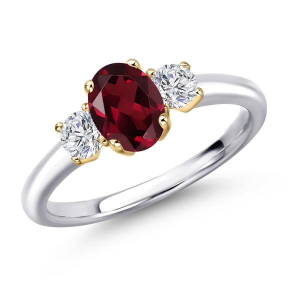 Gem Stone King 10K Two Tone Gold Red Rhodolite Garnet and Lab Grown Diamond Engagement Ring for Women | 1.24 Cttw | Oval 7X5MM | Gemstone January Birthstone | Size 6
