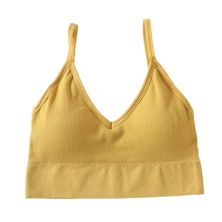 

fanshao Women Bra Solid Color Spaghetti Strap V Neck Low Cut Comfortable Soft High Elasticity Backless Detachable Pad Sports Brassieres Daily Clothes