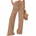 thumbnail image 6 of YuXingFu Womens Solid Tie Wide Leg Long Pants Khaki XL, 6 of 7