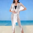 thumbnail image 2 of Feancey Womens Crochet Beach Cover Ups Tie Front Lightweight Long Cardigans See Through Tassel Hem Bikini Coverups with White Free Size, 2 of 6