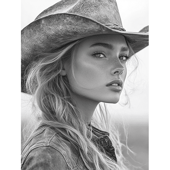 Black and White Cowgirl Canvas Print/Wall Art， Suitable for Living Room， Bedroom， Office， Gallery Wall， and Farmhouse Decor.