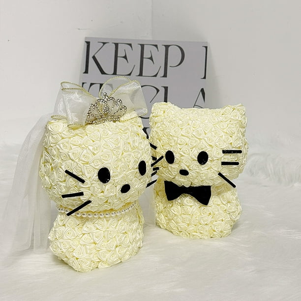 Venta al por mayor, crema rosa personalizada, Hello Kitty, oso rosa de satén hecho a mano, regalo de boda para novia y novio, regalo de San Valentín