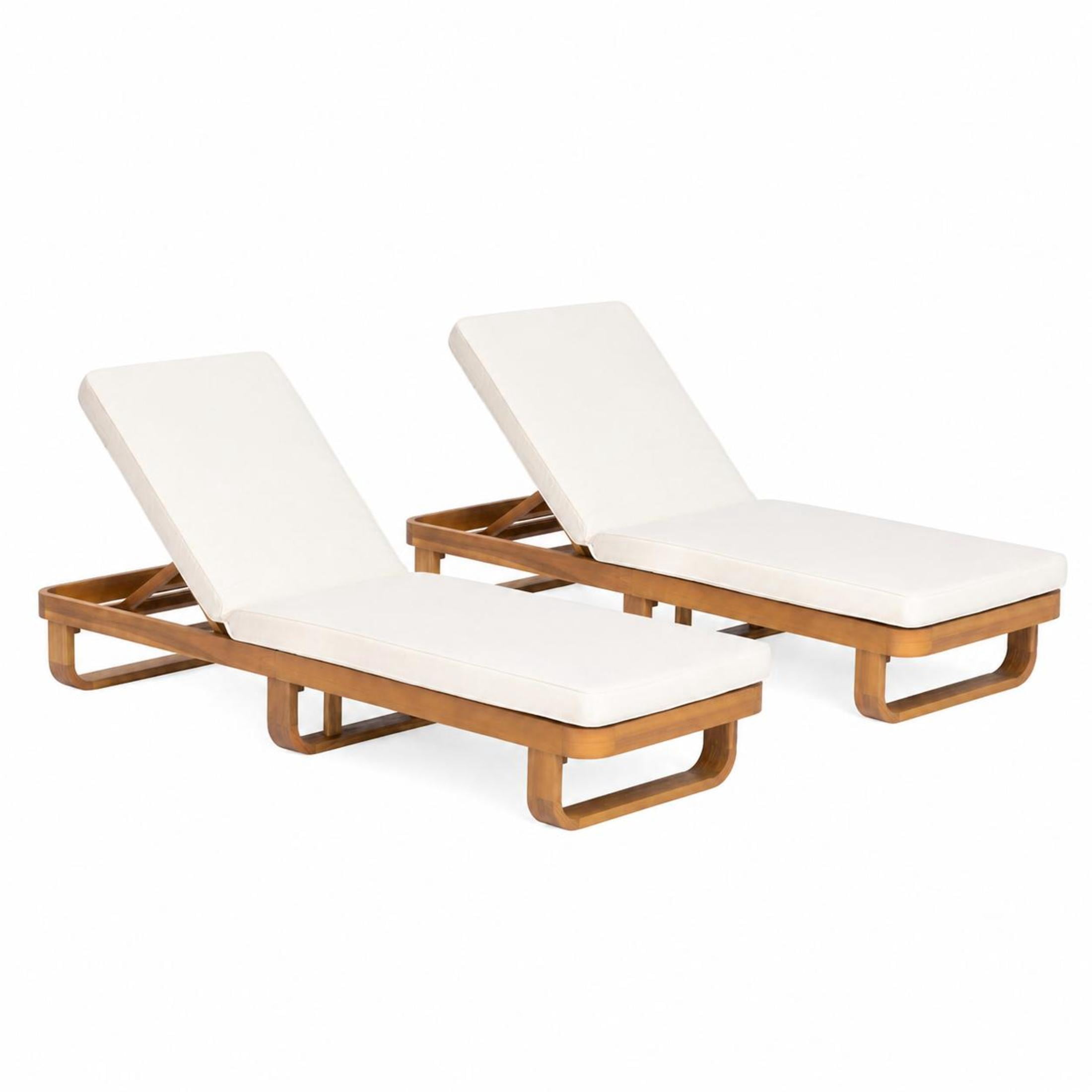 Christopher Knight Home Modern Acacia Wood Outdoor Chaise Lounge with Adjustable Backrest, Beige Cushion, Natural, Set of 2