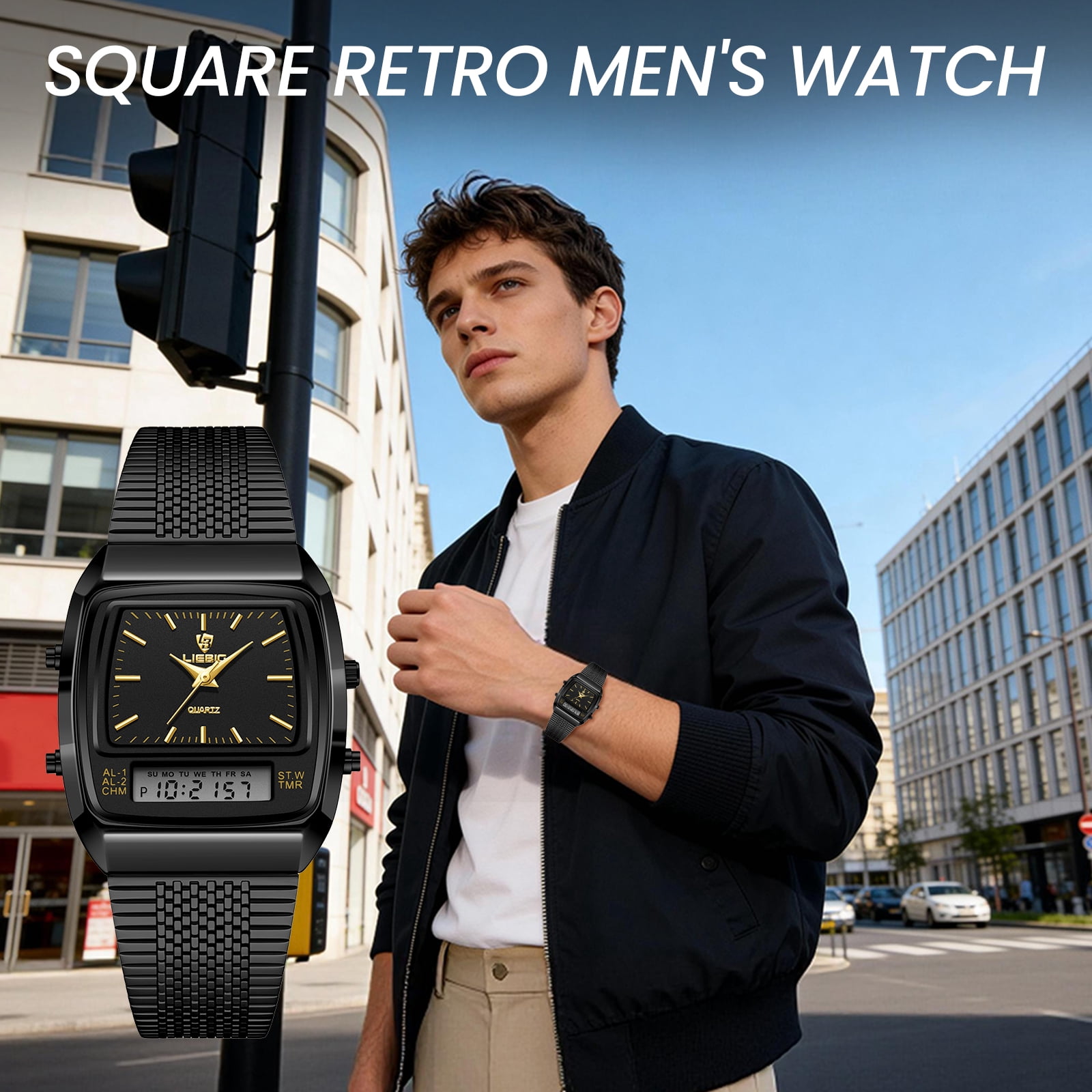SKMEI Watch for Men Retro Analog Digital Watches Square Dual Display Men's Watches Luxury Stylish Casual Wristwatches