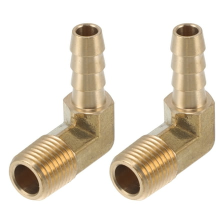 Brass Hose Barb Fittings 5/16" 1/4"NPT 90 Degree Male Elbow Joint for Air Water Oil Gas Fuel 2 Pcs Gold Tone