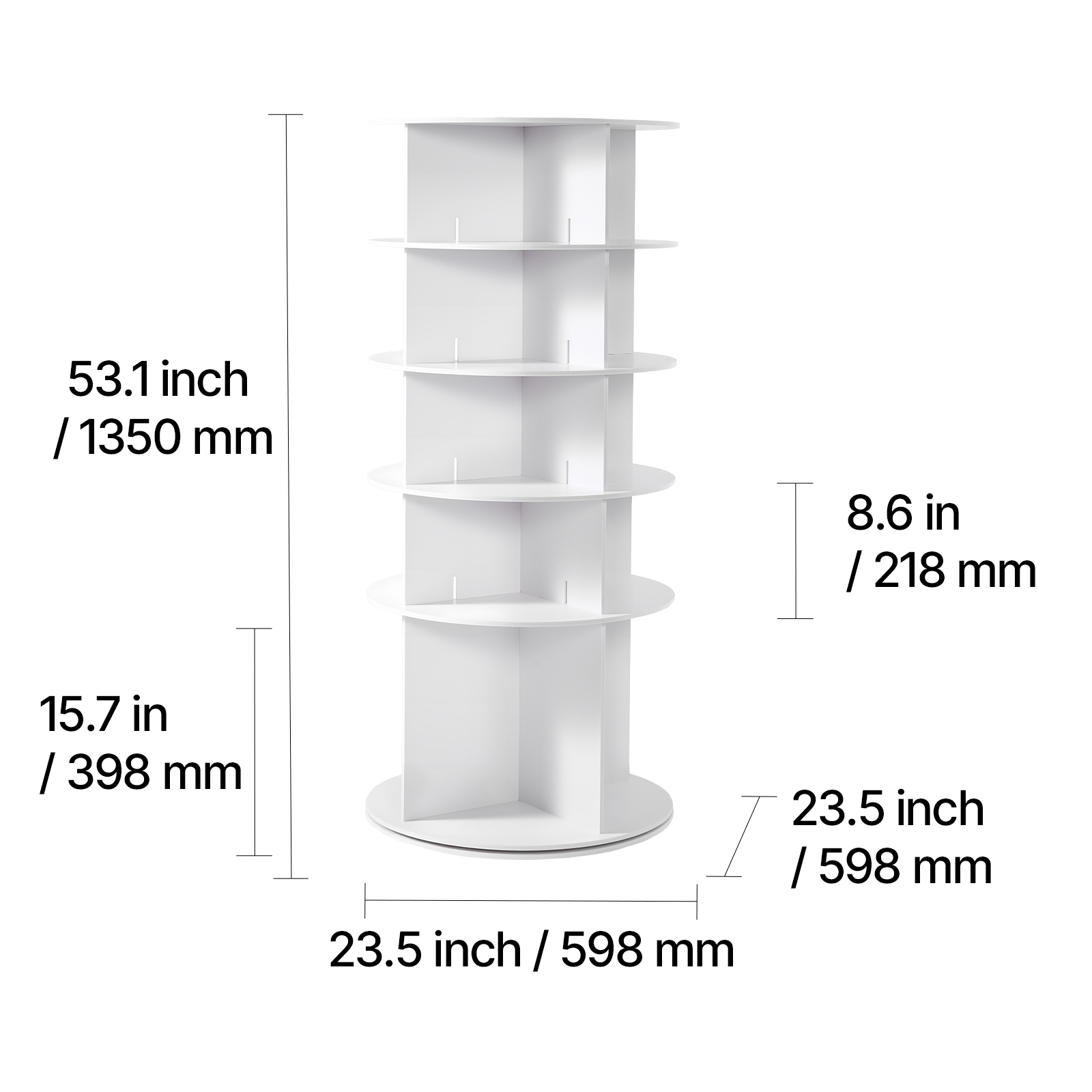 KFFKFF 5-Tier Rotating Shoe Rack Tower, 360° Spinning Organizer, Freestanding Round Carousel Storage for Shoes, Ideal for Bedroom, Living Room, Entryway, Closet, White