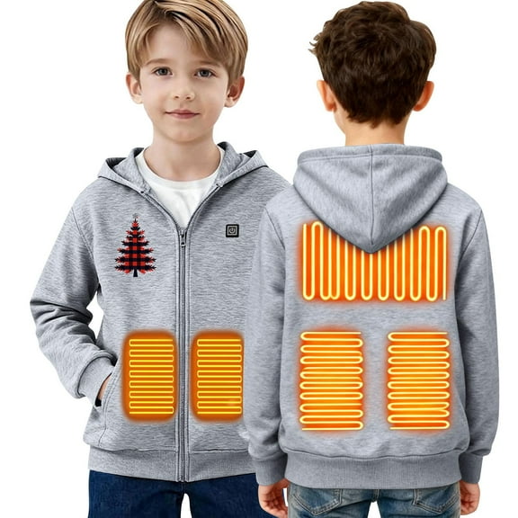 ATOGUTA Kids Heated Hoodies Zip Up Electric Heating Sweatshirt Fleece Lined Winter Thermal Heated Jackets with No Battery Size 4T-13 Gray