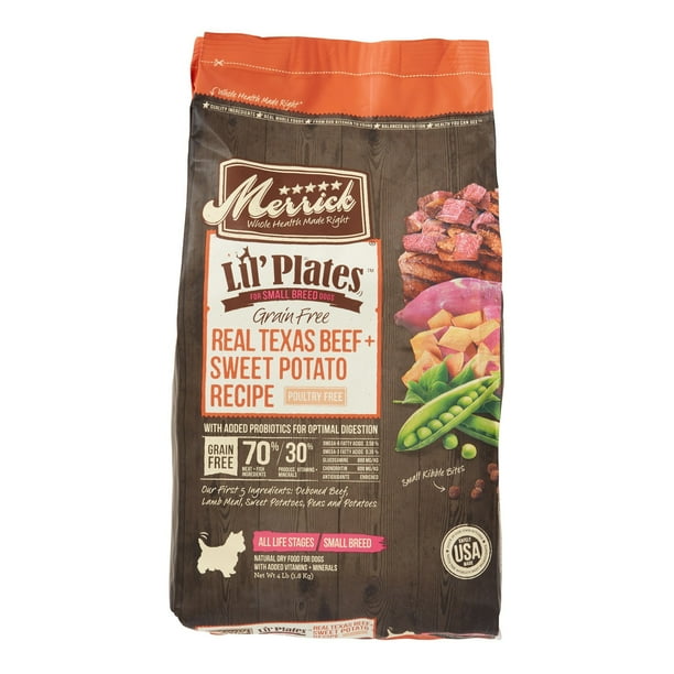 Merrick Lil' Plates GrainFree Real Texas Beef + Sweet Potato Recipe Small Breed Dry Dog Food, 4