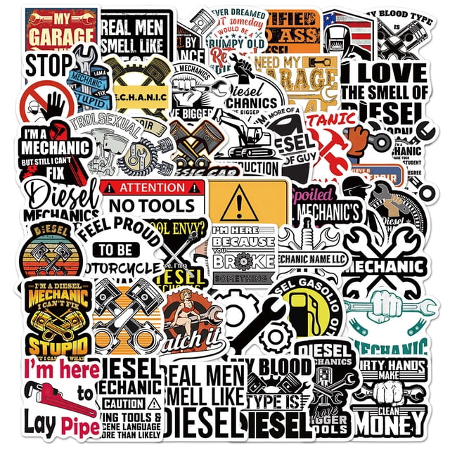 Paquete de pegatinas Diesel Mechanic, 50 unidades, divertida caja de herramientas de garaje