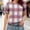 Hot Pink, variant on Echfiprom Sky Blue Tops for Women Puff Sleeve Elegant Plaid Soft Loose Crew Neck Summer Womens T Shirts