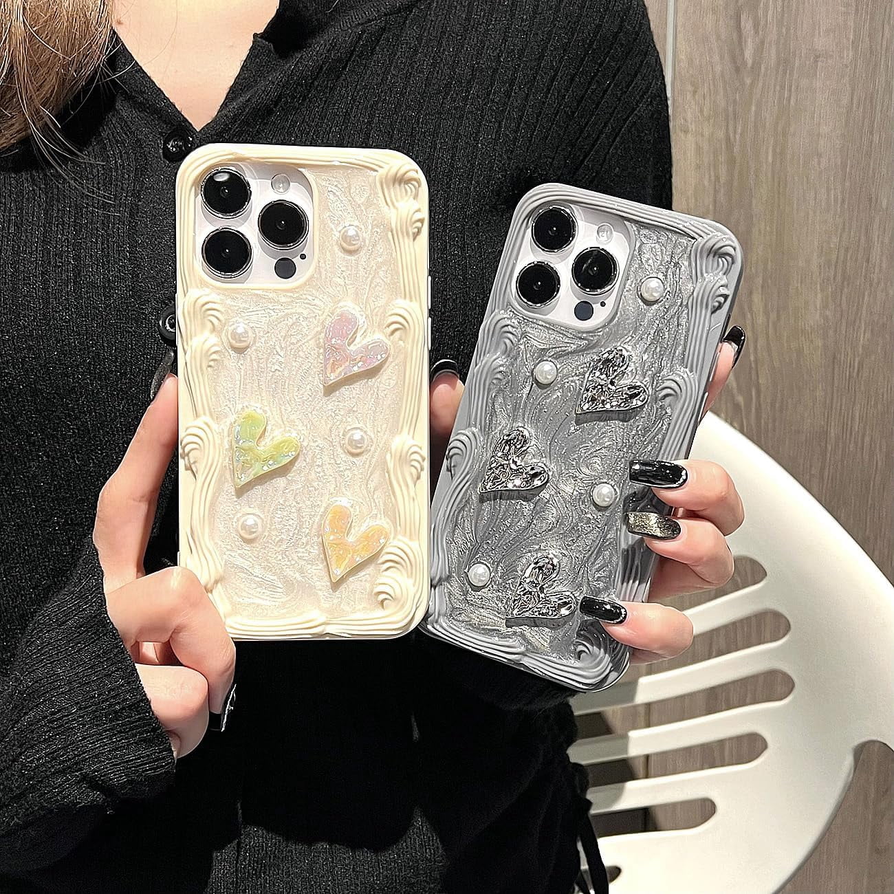 Love Heart Pearl Glitter Aesthetic Soft Case Compatible with