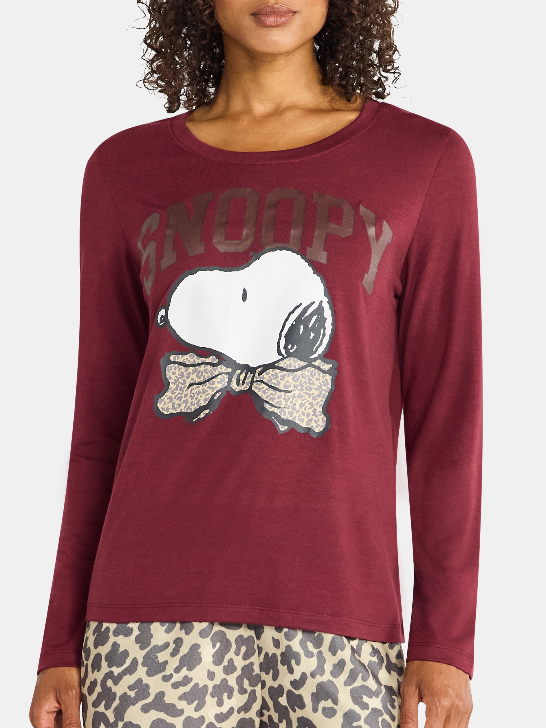 Grayson Social Snoopy Women's Bow Sleep Tee and Joggers Pajama Set, 2-Piece, Sizes S-3X