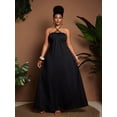 thumbnail image 3 of Black Plus Size Womens Summer Halter Tie Waist Flowy Maxi Dress With Back Knot Detail, 3 of 8