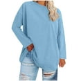 thumbnail image 2 of Tdoqot Womens Plus Size T Shirts- Loose Fit Long Sleeve Casual Crewneck Spring Tops Basic Tees Light Blue Size 2XL, 2 of 5