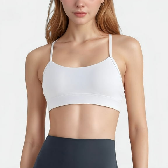 Women's Scoop Neck Sports Bra Top with Adjustable Thin Straps and Seamless Lightweight Fabric - X Large, White