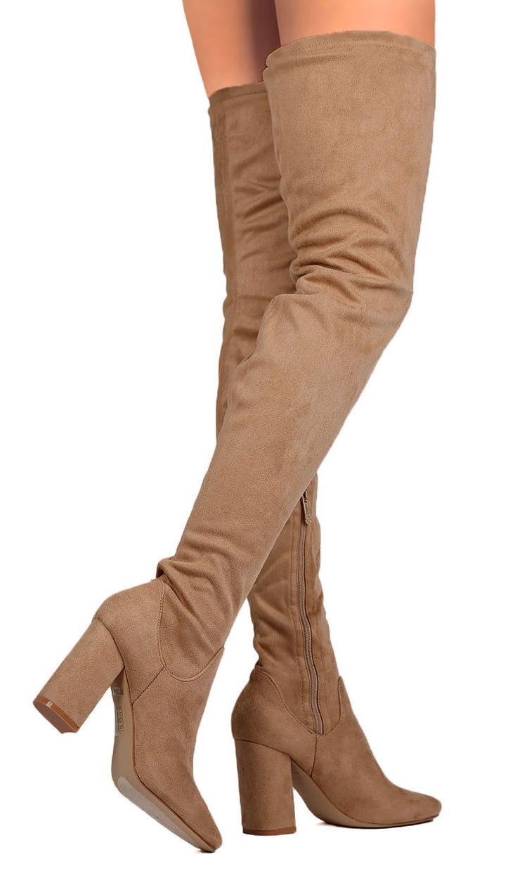 thigh high taupe suede boots