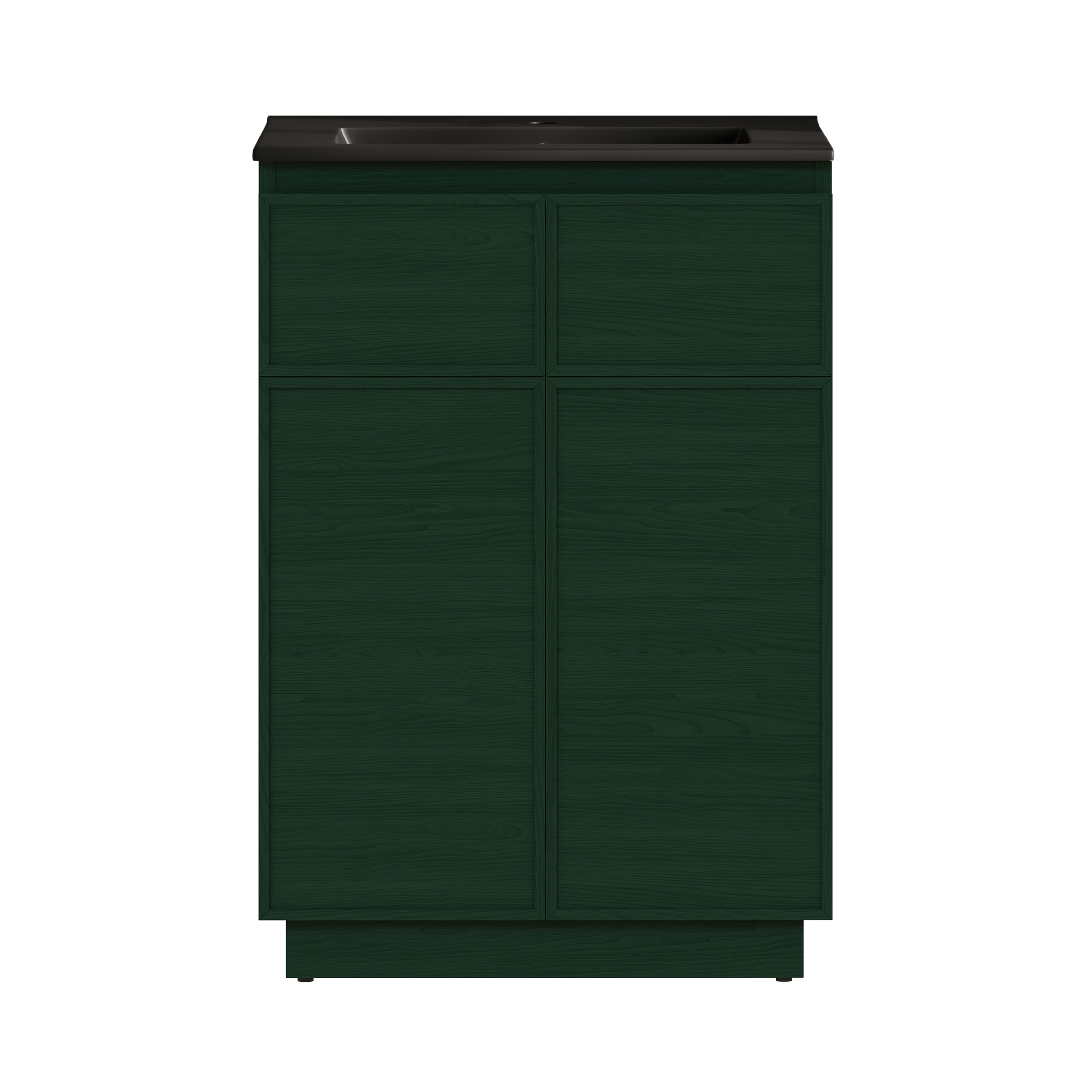 St. Tropez 24" Freestanding Bathroom Vanity in Green Oak with Black Sink Top