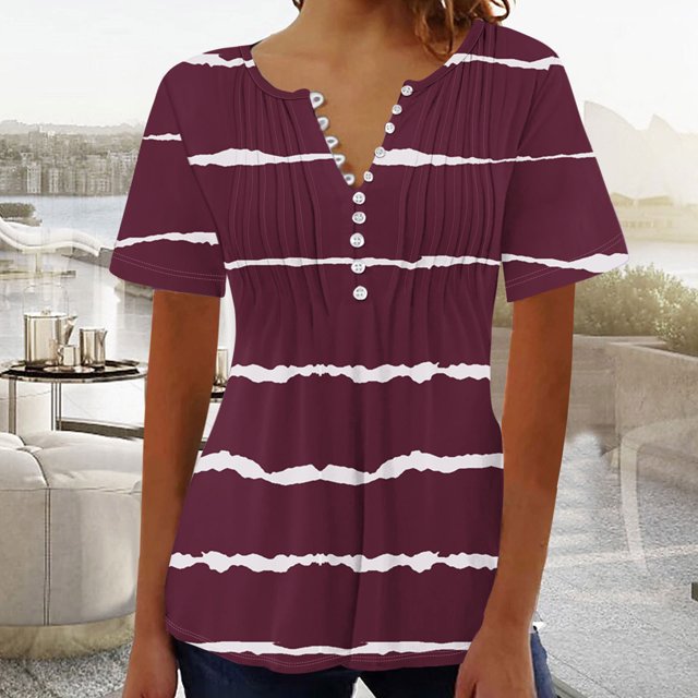 Blouses pour Femmes Imprimé Col en V Boutonné Haut Court