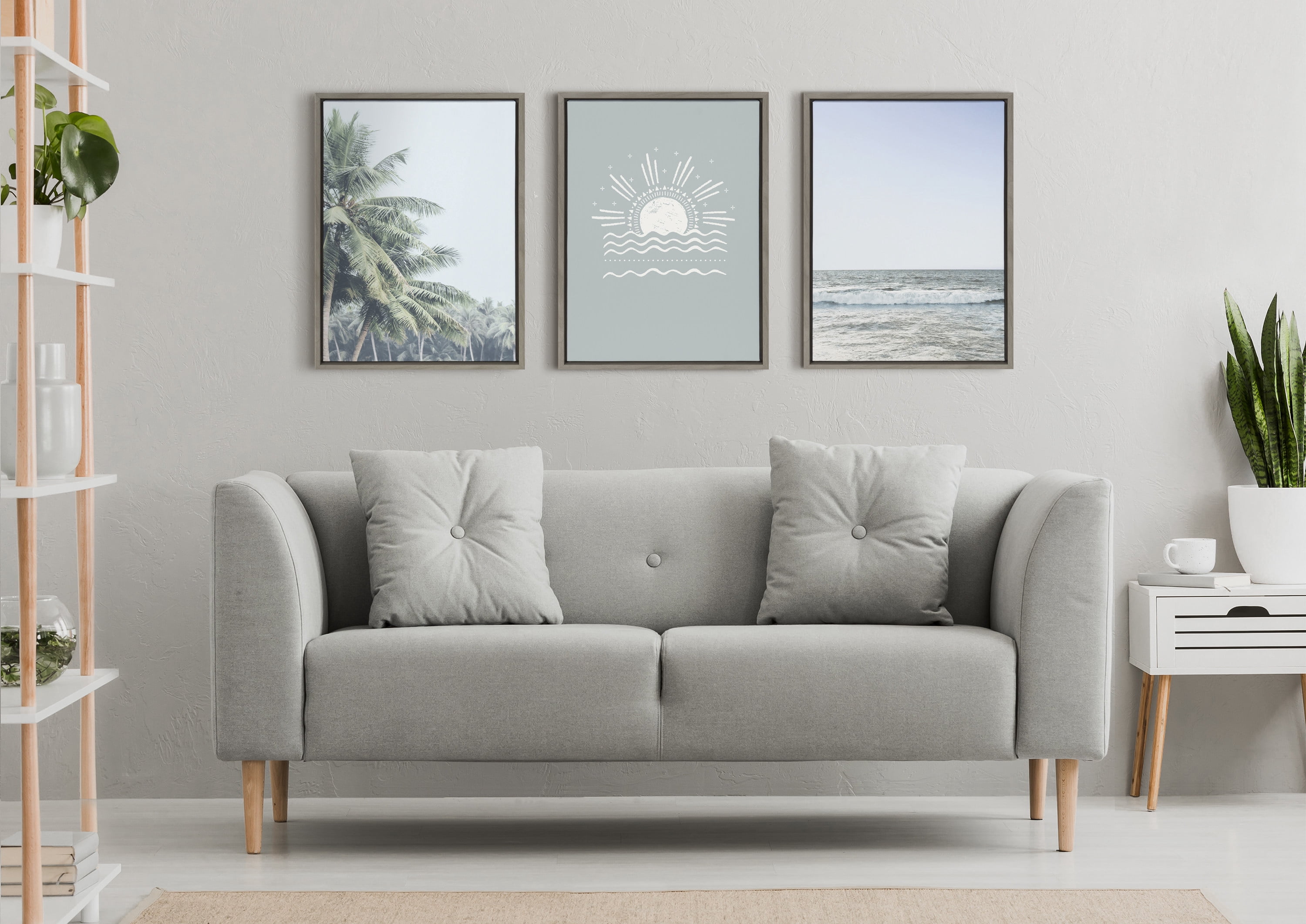 Kate and Laurel Sylvie Sun Beach Tropical Surf Framed Canvas Wall Art by The Creative Bunch Studio, 18x24 Gray, Abstract Art for Wall