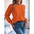 thumbnail image 2 of Sweaters for Women Striped Trim Drop Shoulder Sweater Sweaters Orange Color S, 2 of 8