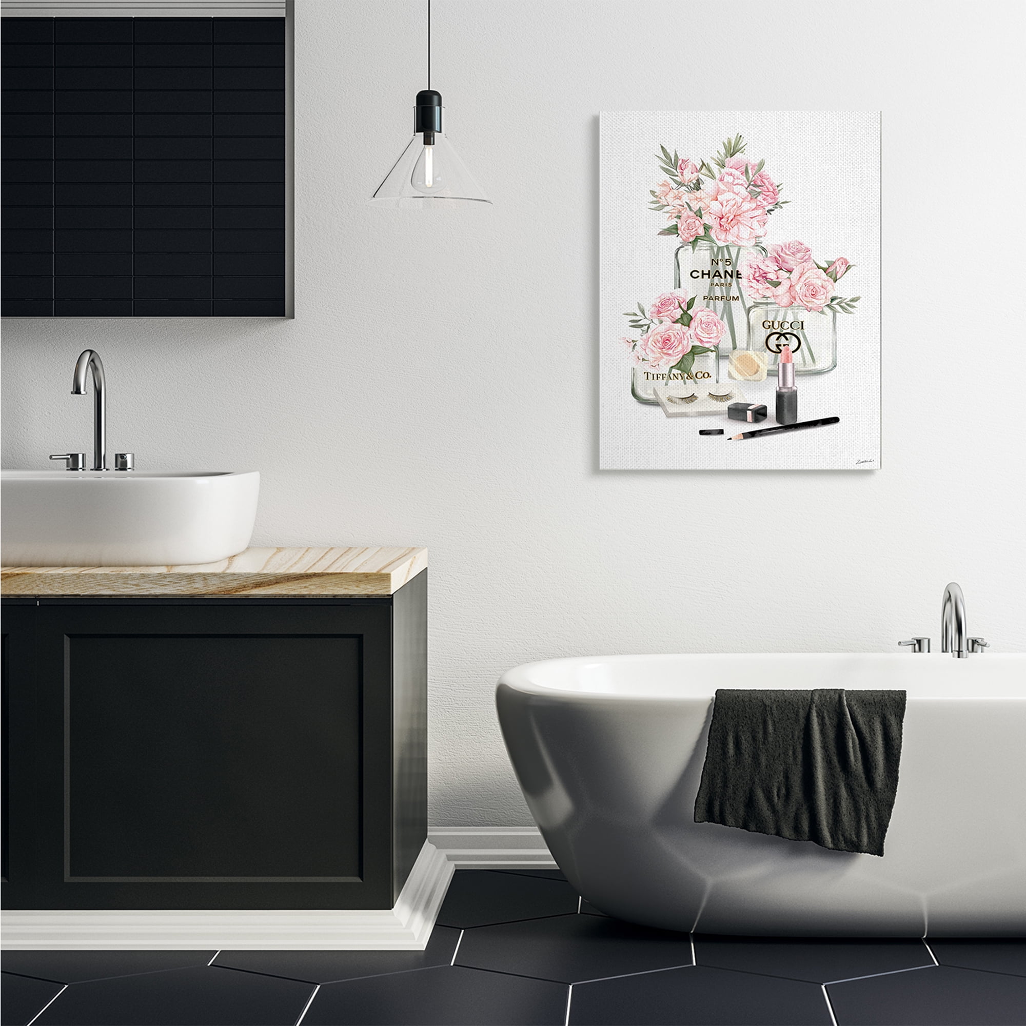 Pink Rose Florals in Glam Fashion Jars 30 in x 40 in Painting Canvas Art Print, by Stupell Home Décor