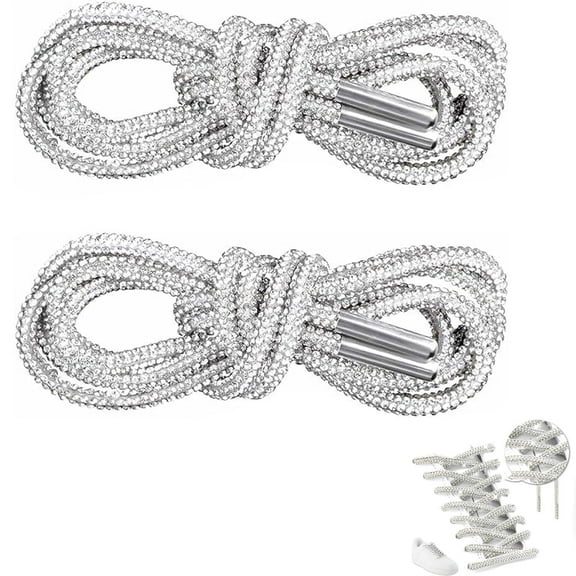 Tutuviw 1 Pair of Rhinestone Glitter Rope, Bling Rope Shoe Laces, Shoelaces Round, Rhinestone Shoe Laces String with Metal Head for Shoes, Sneakers, Sweatpants Hoodies (White)