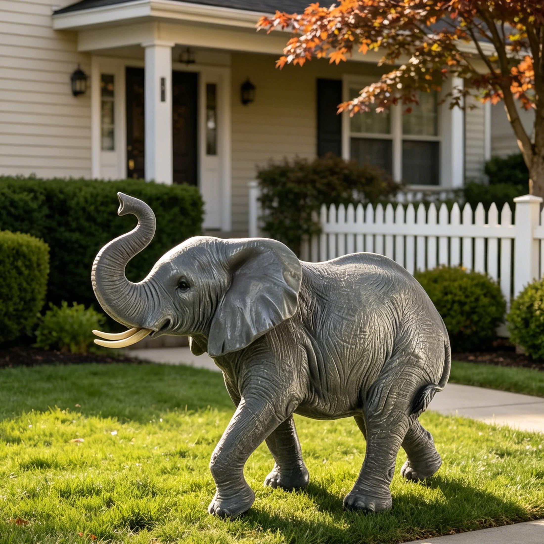 GDF Studio Elephant Resin Indoor/Outdoor Guardian Statue, Weather-Resistant Decor Figurine for Garden & Courtyard