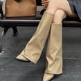 thumbnail image 3 of Botas altas de cuero grueso para Mujer, zapatos de tacón con puntero hasta la rodilla, Botas Chelsea de tendencia para Mujer, nuevos zapatos de tacón para Mujer, Botas de gladiador de nieve, 3 of 4