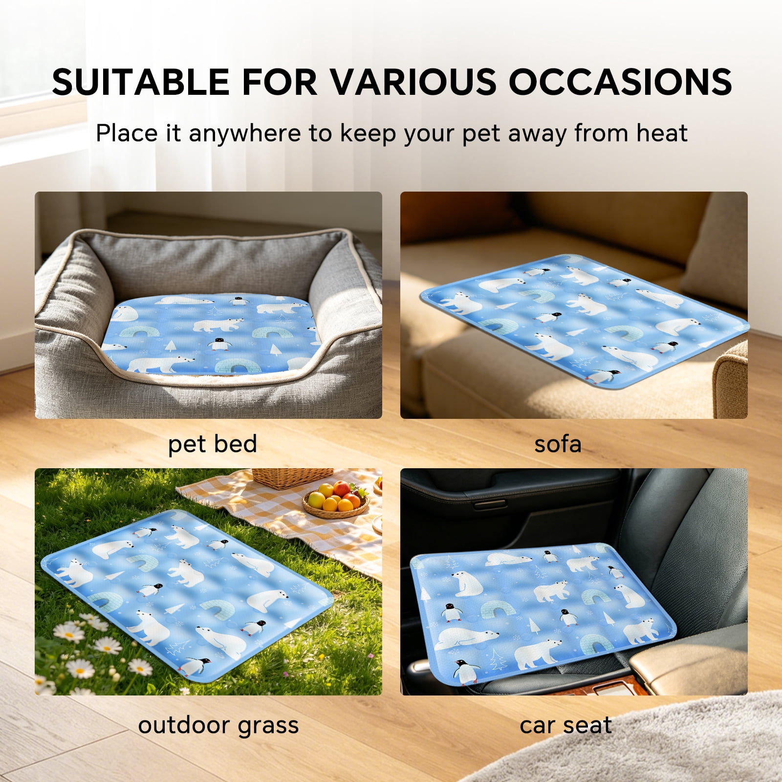 Pet Cooling Mat, Instant Cool Gel Pad for Dogs & Cats, Summer Instant Chill No Refrigeration, Portable Reusable Sleeping Bed (60*90cm/23.62*35.43in)