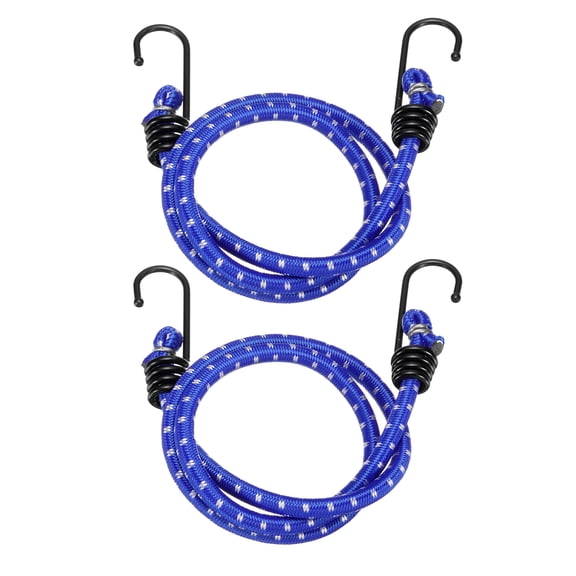 Uxcell 2Pcs Bungee Cord with Hooks 31" Rubber Bungee Cords for Outdoor Camping Straps, Blue