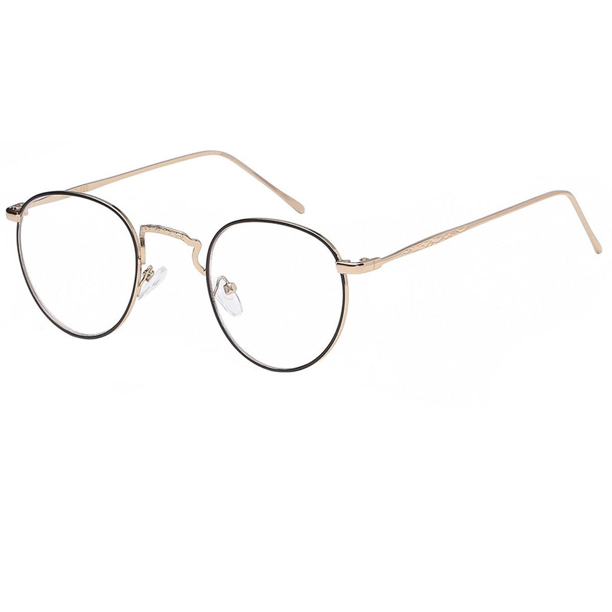 Vintage Style Clear Lens Round Glasses Gold Black Metal Frame Unisex Eyeglasses 