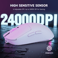 thumbnail image 3 of MAGIC-REFINER G6 BT Wireless Gaming Mouse, 24000 DPI, 1000Hz Polling Rate, 300 IPS, 35G Acceleration, 72g Lightweight, 750mAh Battery, Includes White Grip Tape & Braided Cable（White）, 3 of 8
