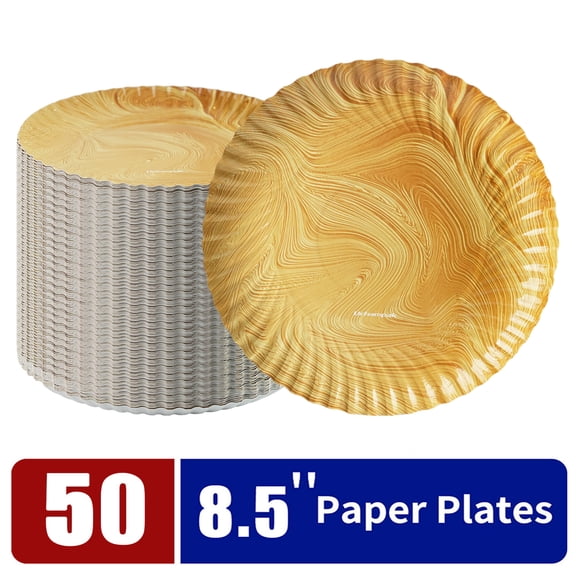 Verdelife 8.5" 50 Count Round Paper Plates Wooden Pattern Disposable for Appetizer Dessert Salad Kitchen Use
