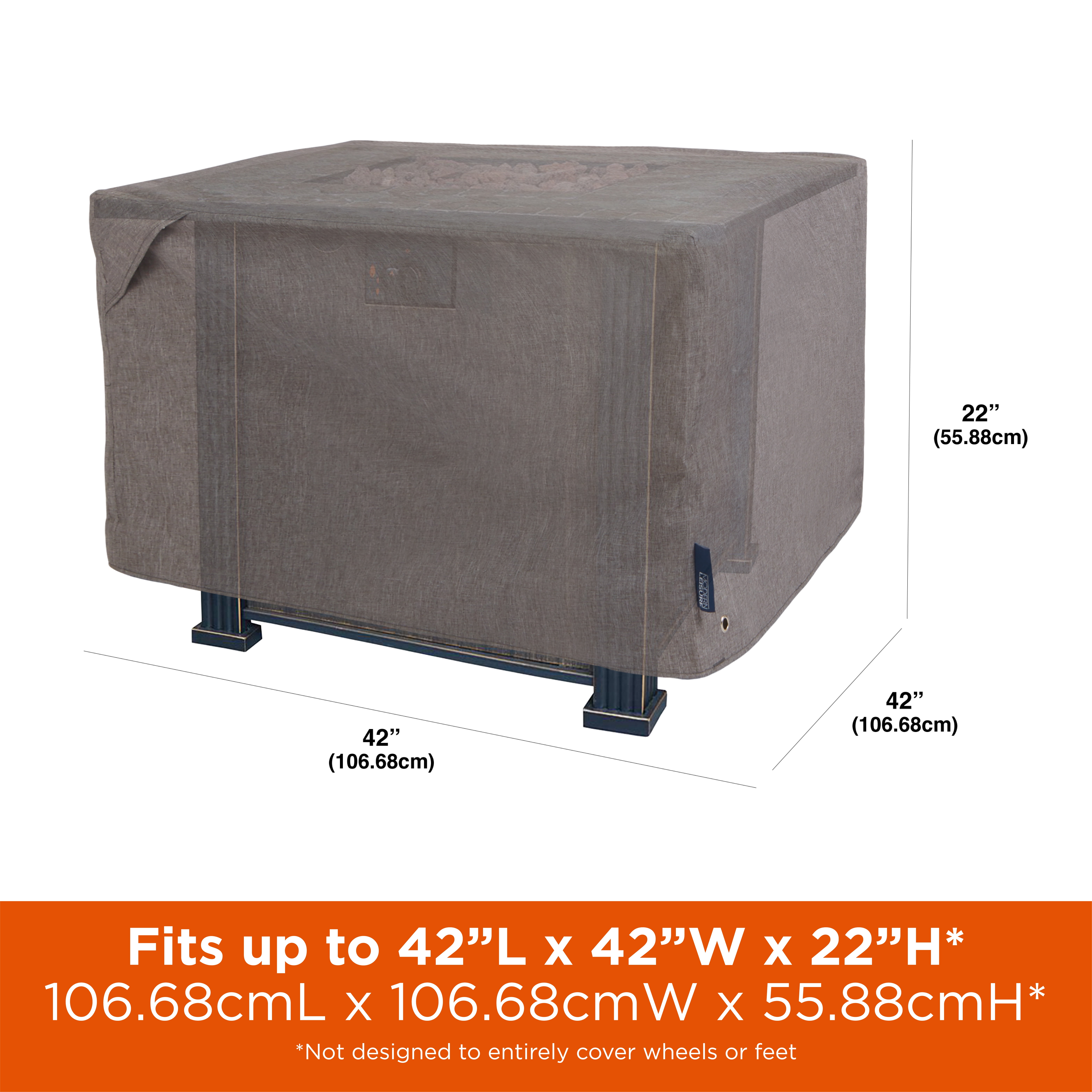 Modern Leisure Garrison Waterproof Square Fire Pit Table Cover, 42"L x 42"W x 22"H, Gray