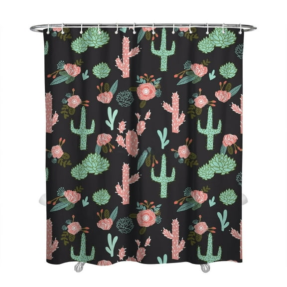 Boho Cactus Shower Curtain - Waterproof Bathroom Curtain with Metal Grommets & Hooks, Fade-Resistant Polyester Fabric, 72x84 Inches, Southwestern Succulent Desert Style