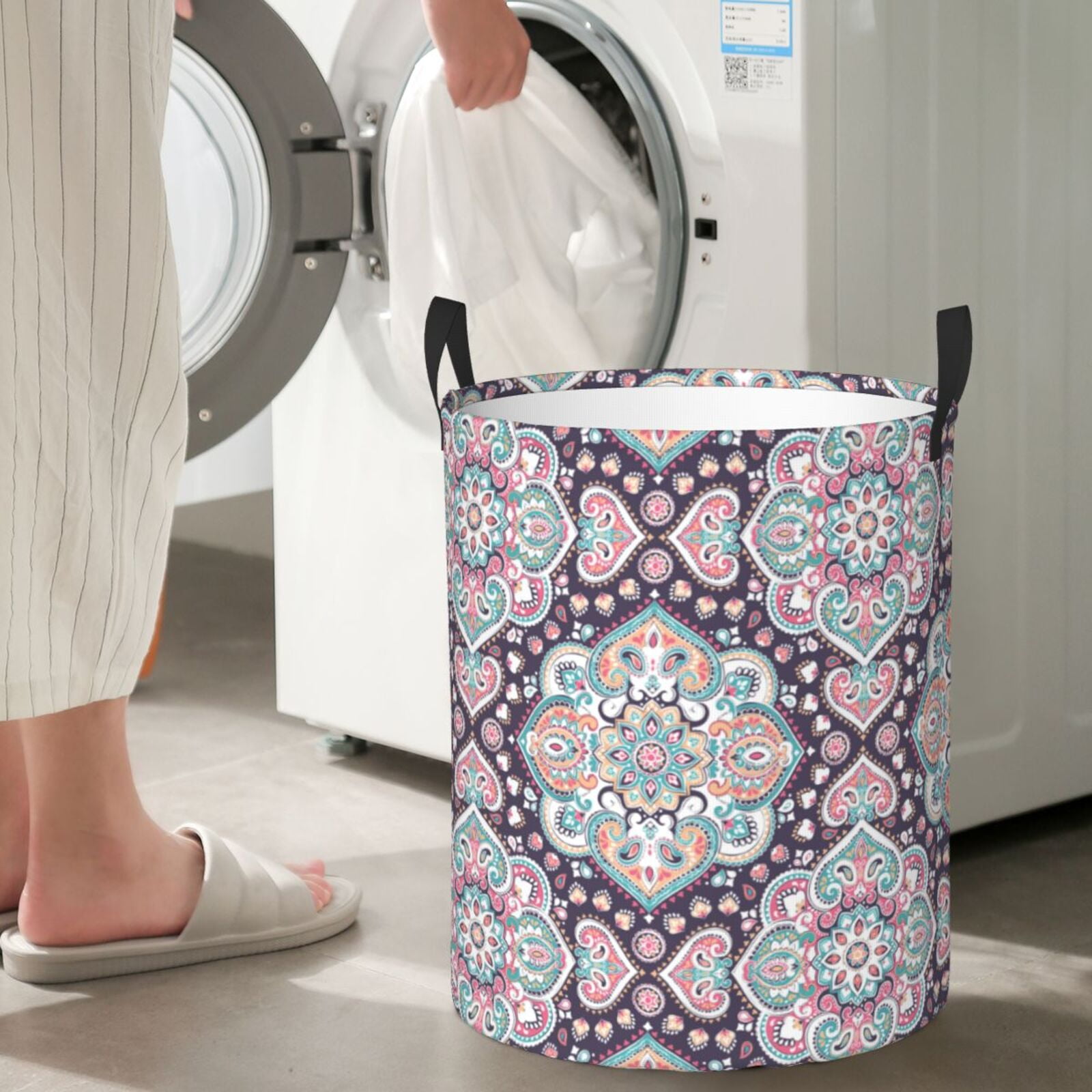 Large Laundry Basket with Handles - Paisley Pattern No.9036 Kids Baby Dirty Clothes Laundry Hamper for Bedroom Aesthetic