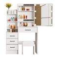 thumbnail image 6 of Ciumeeo Vanity Desk with Mirror and Lights, White Vanity Table with 3 Color Lighting, Makeup Vanity Desk with Charging Station, 4 Drawer Storage, Hidden and Open Shelves, 6 of 8