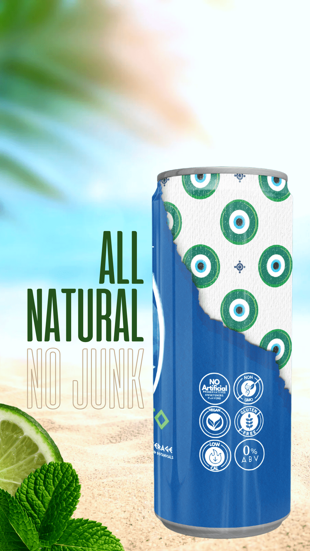 Ouzo Mojito. 4 PACK- Alcohol Free Beverage + Adaptogens - Ashwagandha, Cordyceps, Lion's Mane, L-Theanine, Holy Basil, & Lemon Balm 0% ABV