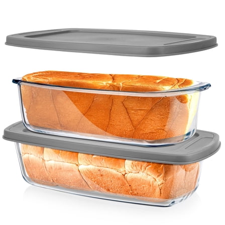 2 Piece Rectangle Glass Loaf Pan，1.9qt Meatloaf & Bread Baking Dishes，with Airtight Lids，BPA Free
