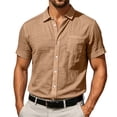 thumbnail image 5 of REZUOFI Mens Linen Short Sleeve Lapel T Shirt Solid Pocket Breathable Casual Loose for Summer Sports Daily, 5 of 8