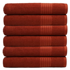 Trident Safe 6-PieceSuper Soft, Cotton Rich, Highly Absorbent, Quick-Dry, Easy Care Solid Print Cotton Bath Towels, Rustic Red