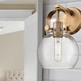 thumbnail image 2 of Innovations Lighting  Pilaster II Sphere - 1 Light 6" Wall-Mounted Sconce Clear/Brushed Brass, 2 of 3