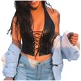 thumbnail image 3 of DHFJKG PU Leather Camisole Tops For Women Halter Deep V Neck Sexy Lace Up Low Cut Crop Top Slim Fit Sleeveless Summer Fashion Clothes Trendy Tops, 3 of 4