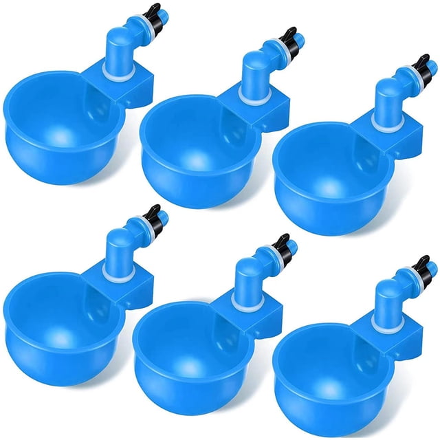 Bebedero automático para aves de corral de 6 piezas, bebedero para pollos y patos, cuenco de agua colgante, color azul