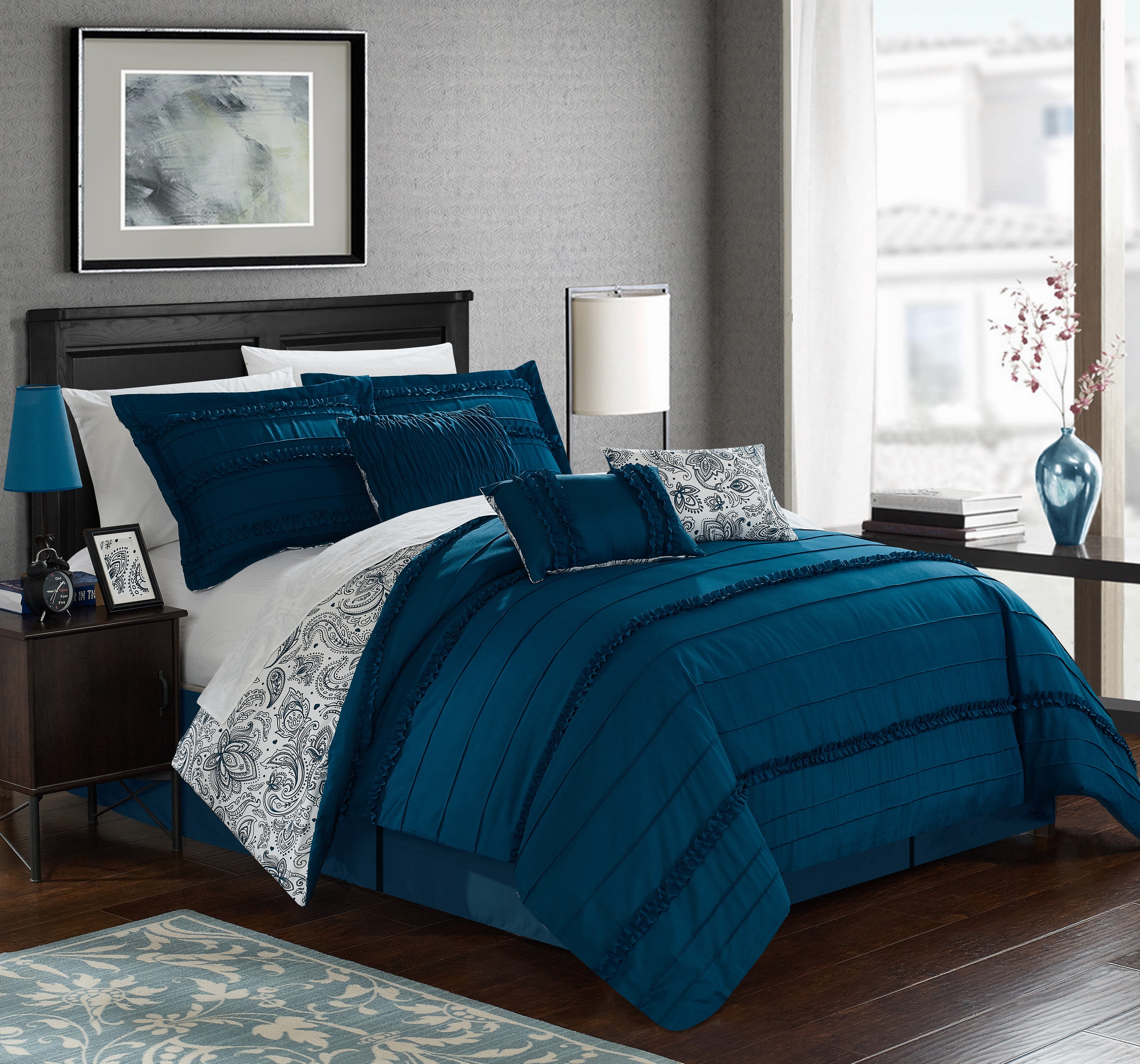 Chic Home 7 Piece Maeve Pleated And Ruffled Reversible Paisley